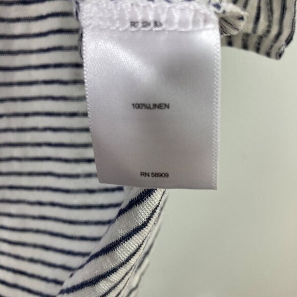 Womens a loves a Linen Tee Shirt Hi Low White Blue Stripe L Linen - Picture 7 of 7
